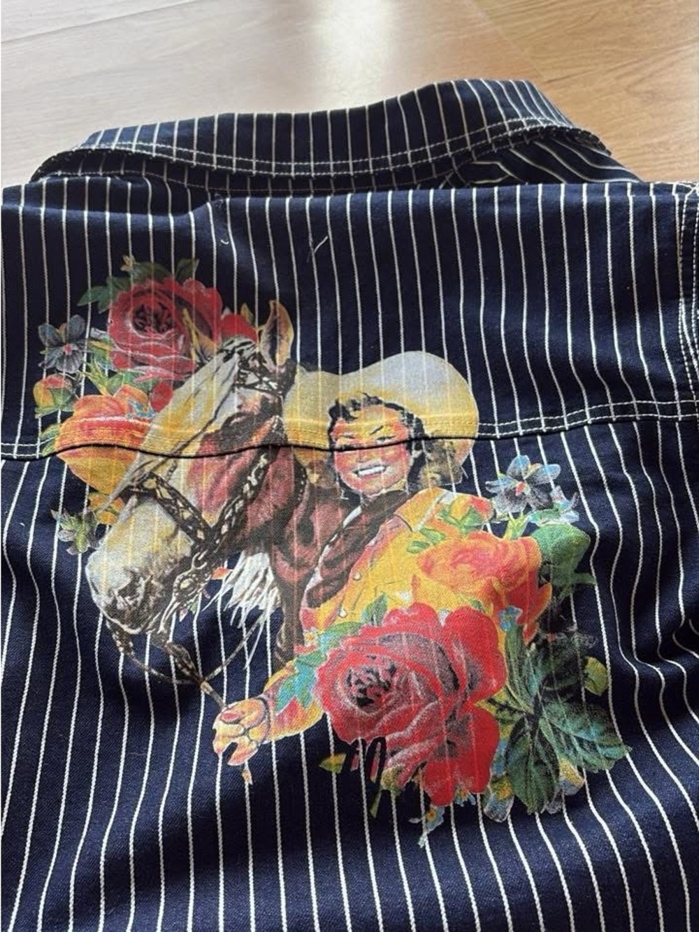 Rodeo Quincy Striped Navy Jean Jacket with Floral Western Print